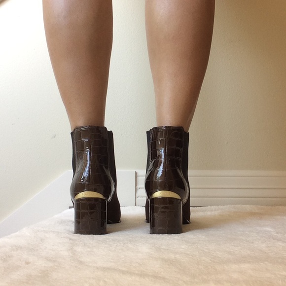 Calvin Klein Brown Suede and Croc Patent Booties - Picture 3 of 9